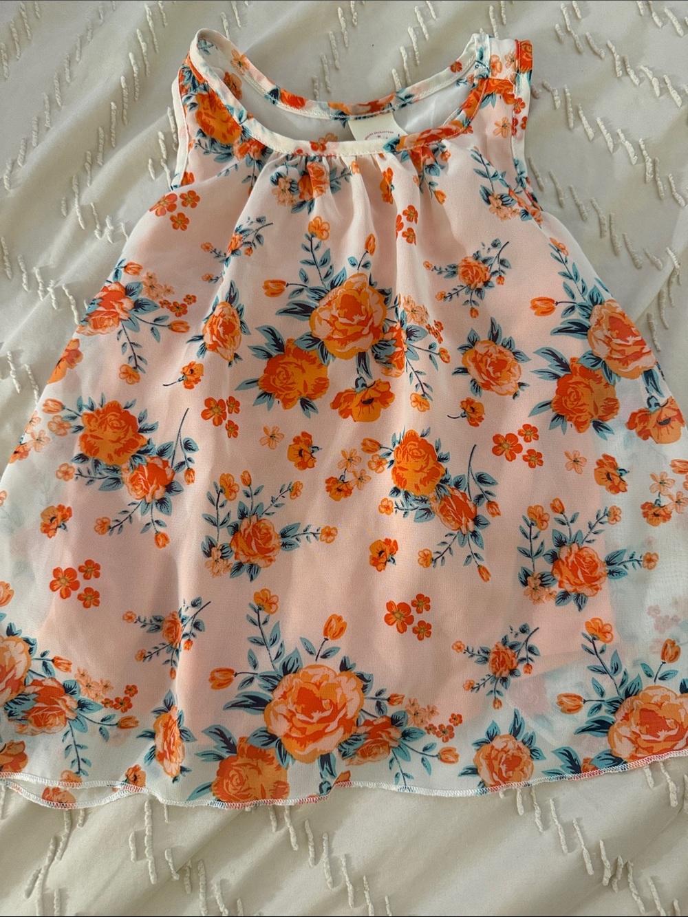Faded Glory Orange Floral Sleeveless Tank Top